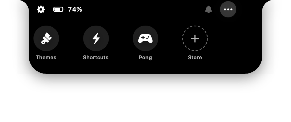 The vaho notch panel open, showing installed modes and the Store tile